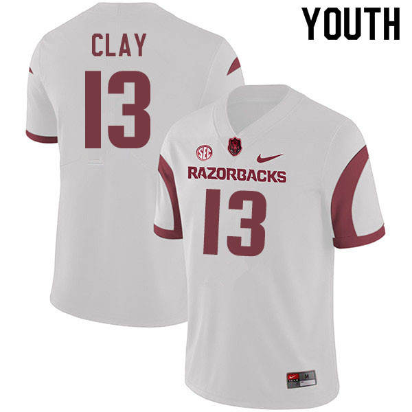 Youth #13 Collin Clay Arkansas Razorbacks College Football Jerseys Sale-White - Click Image to Close